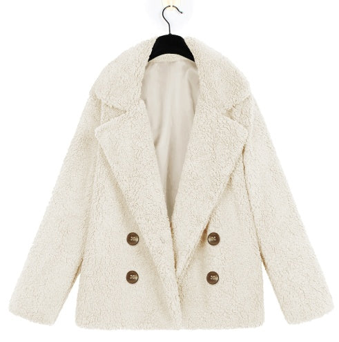 Autumn and Winter Women's Plush Button Lapels Pocket Coat Shirt